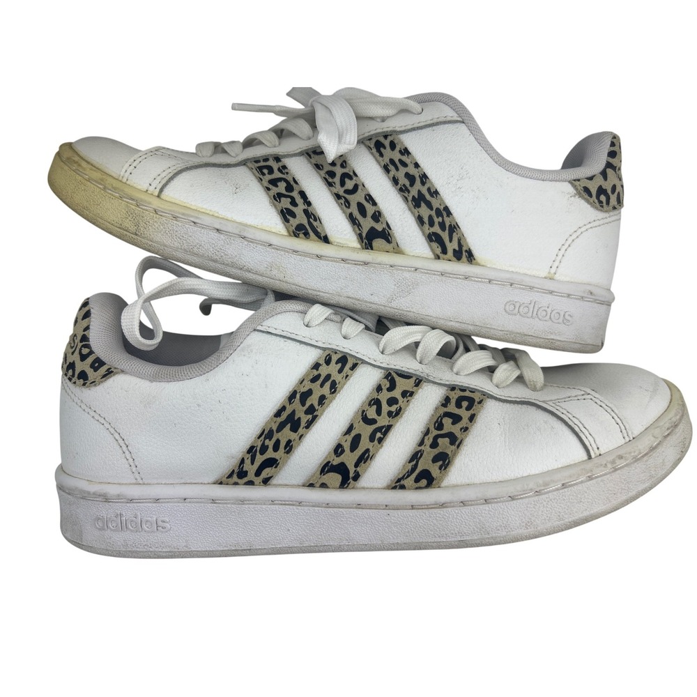 Adidas Grand Court Leopard Print White Sneakers FW9778 Womens 8.5 Low Top Shoes - Picture 4 of 6
